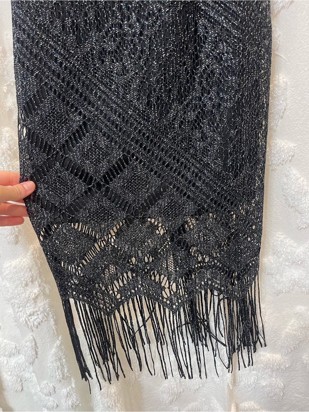 Vintage Hourglass semi sheer knit maxi dress with fringe hem and open back - Picture 3 of 6